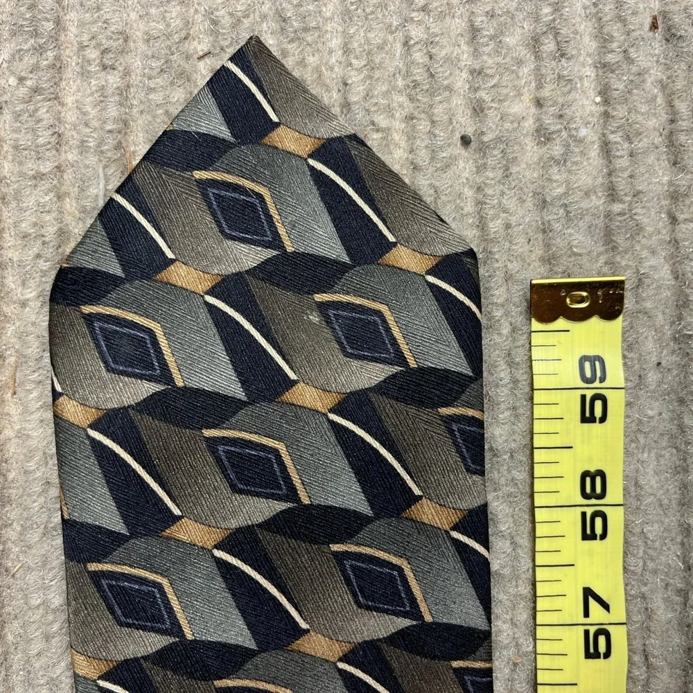 Carlos Devenezia Mens Silk Tie Geometric Diamond Olive Green Black Gold Handmade